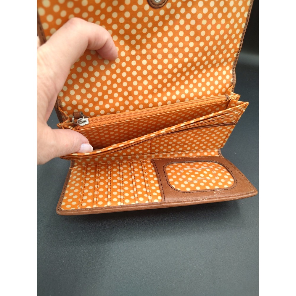 Fossil Key-Per Trifold Wallet Multicolor Abstract Teardrop Leather Trim Brown - Picture 8 of 11